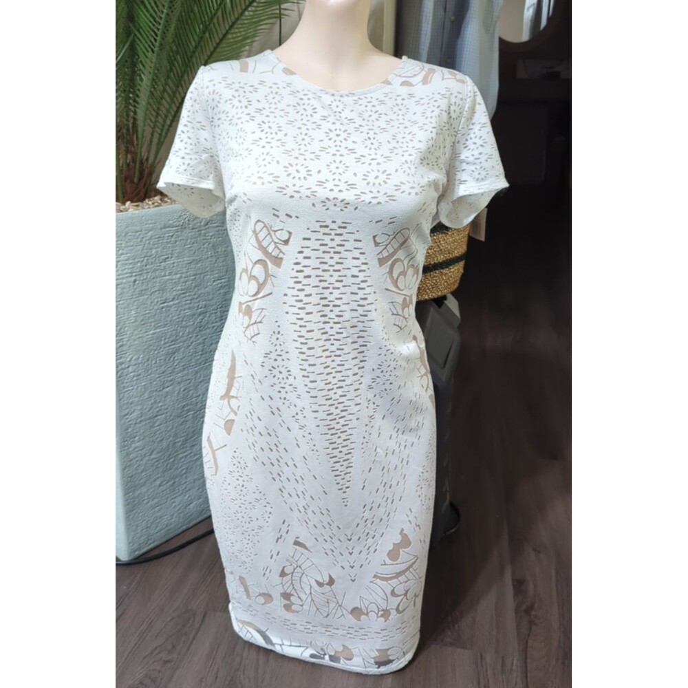 Jessica Simpson Maternity White Slip Dress Sheer Applique Nude Lining Small